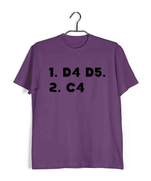Chess 1 D4 D5. 2. C4 Sports Casual Graphic Printed T-Shirt for Men